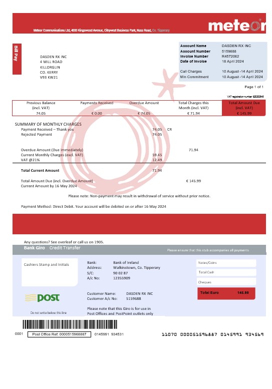 Ireland Meteor business utility bill template fully editable in PSD formats PSD template